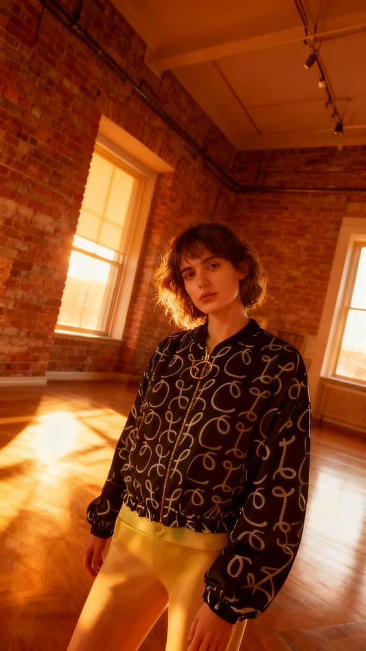 Women's Scripted Cropped Chiffon Jacket